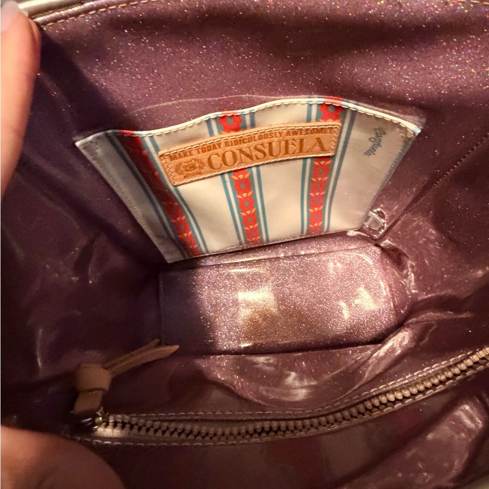 Consuela *VERY RARE* Orange Glitter Tote with Tiger Patch and Striped Handles - Picture 7 of 10